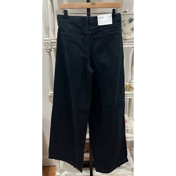 NWT Agolde $268 Ellis Wide Leg Jeans Black Denim Size 25 in Crushed Y2K - Picture 6 of 7